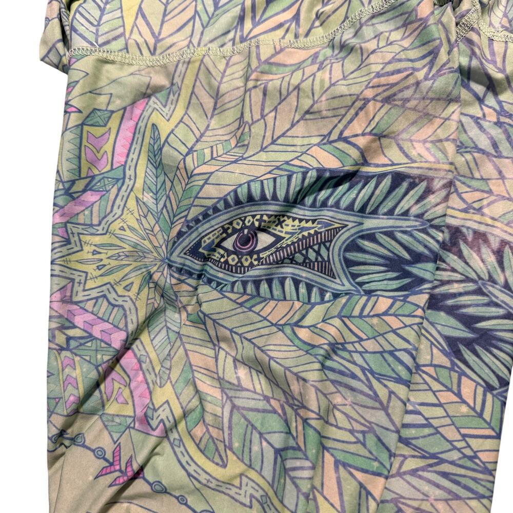 Teeki leggings green w boho design yoga activewear sz S colorful stretchy fitted